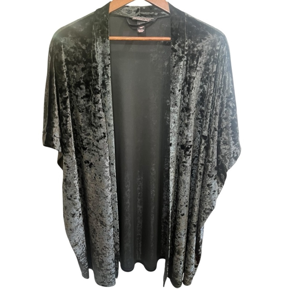 Victoria’s Secret Black Velvet Boxy Open Front Kimono Cardigan Sz Medium/Large - Picture 2 of 15